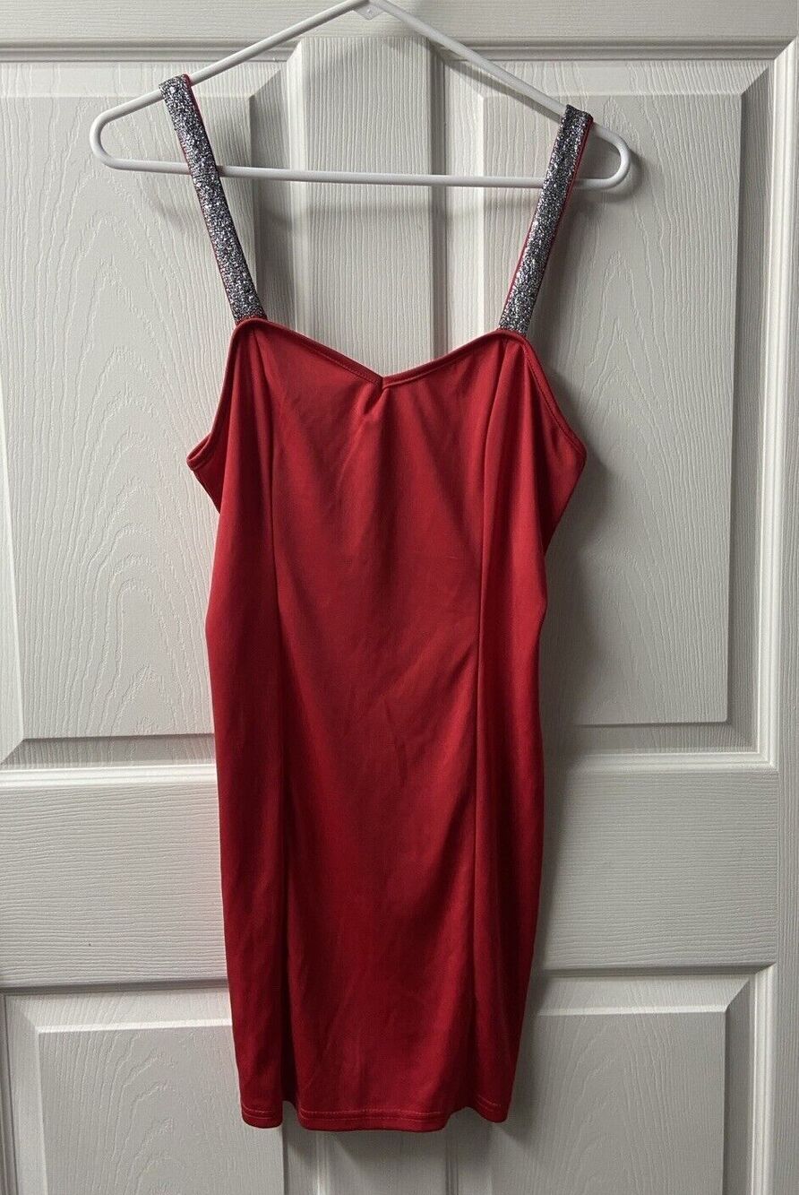 Unbranded Dress Womens Size S Red Bodycon Strappy Tank Glitter Knee Length